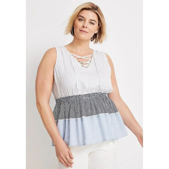 NEW Maurices striped peplum tank top with zig zag tie front size XL #1103 - Picture 1 of 5